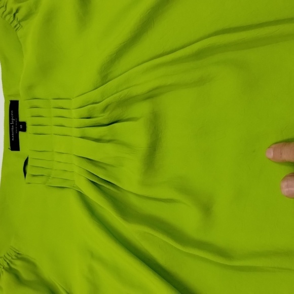 nanette lepore neon green wide arm blouse pleated front size 10 - Picture 11 of 12